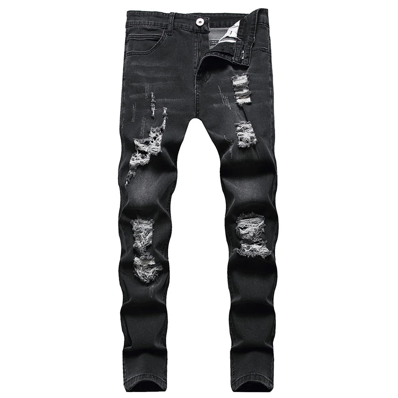 Fashion Men's Slim Jeans New Casual Pencil Pants Zipper Hole Denim Pants Punk Skinny Pantalones High Street Clothing Slim Jeans