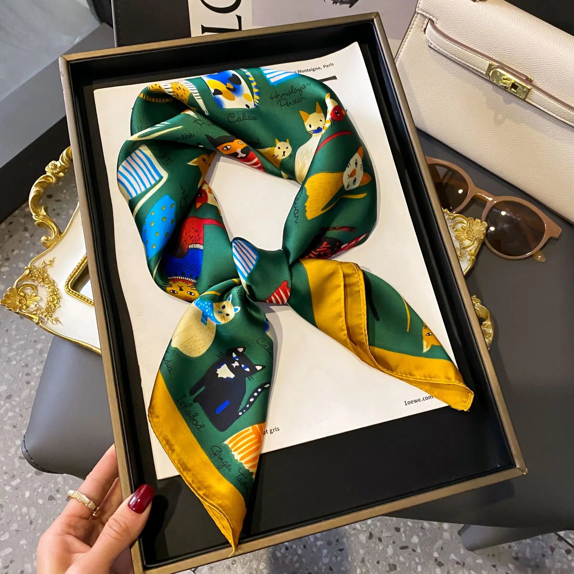 Luxury Satin Imitation Print Silk Scarf Square Women Neck Scarves Wrap Headkerchief Beach Hair Band Women's Bandana