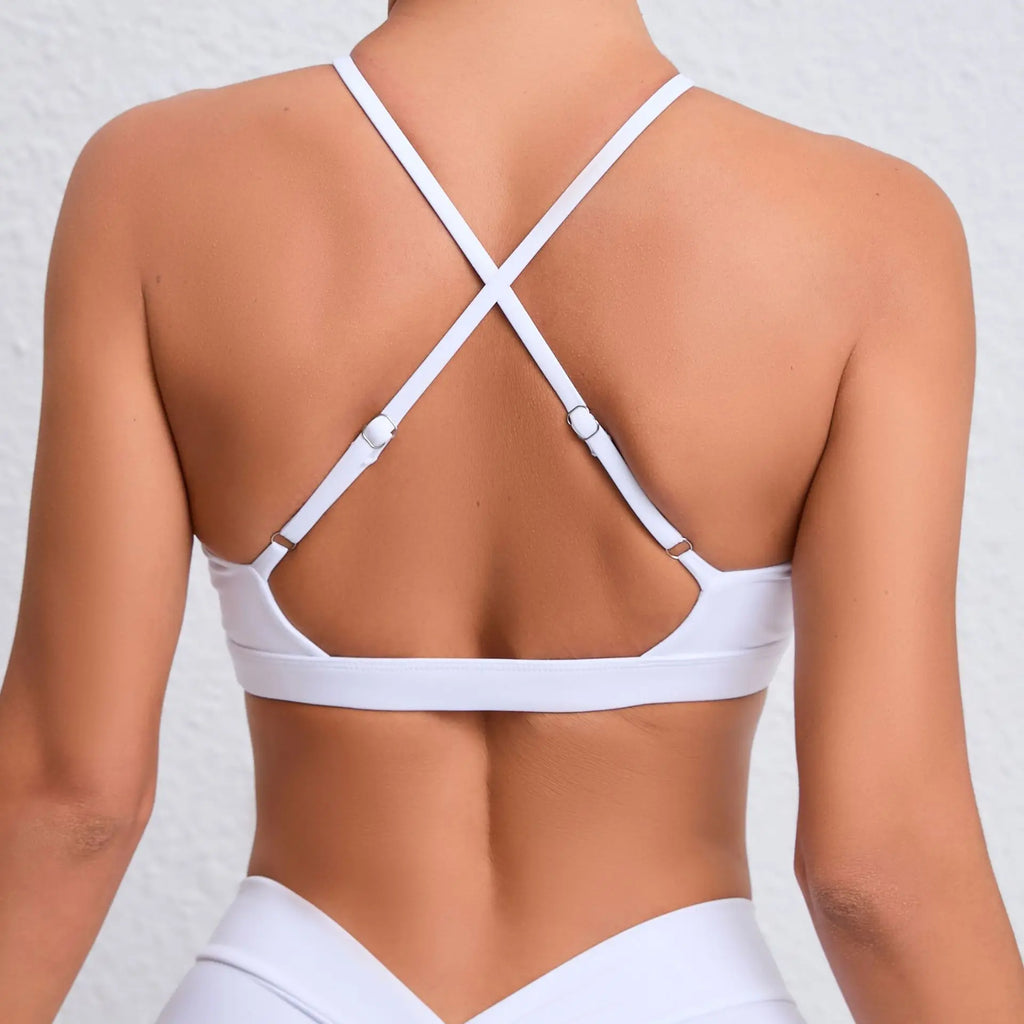 Cross Strap Halter Sports Bra Women's Yoga Pilates Workout Top Hollow Out Quick Dry Fitness Bralette