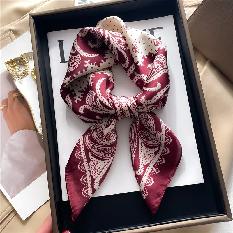 Luxury Satin Imitation Print Silk Scarf Square Women Neck Scarves Wrap Headkerchief Beach Hair Band Women's Bandana