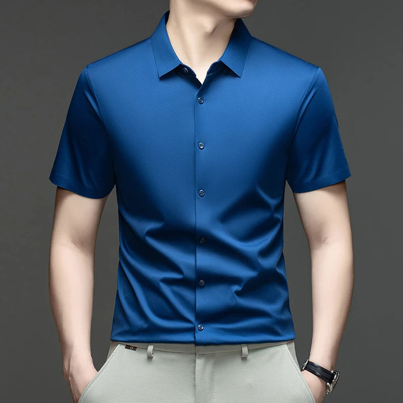Mens Summer Business Short Sleeved Shirt Seamless Construction High Stretch Easy Care for AllDay Comfort