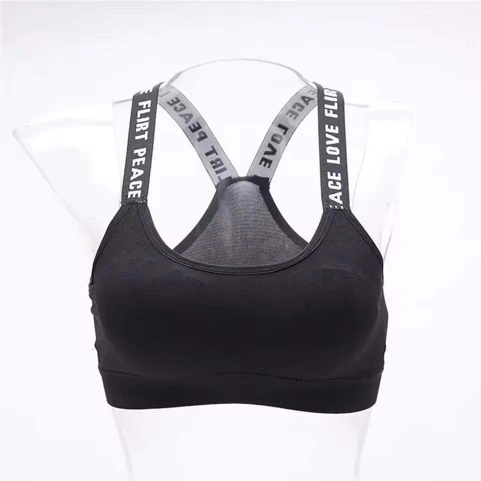 Letter strap back underwear women without underwire integrated with chest cushion back heart strap women wrap chest fitness yoga