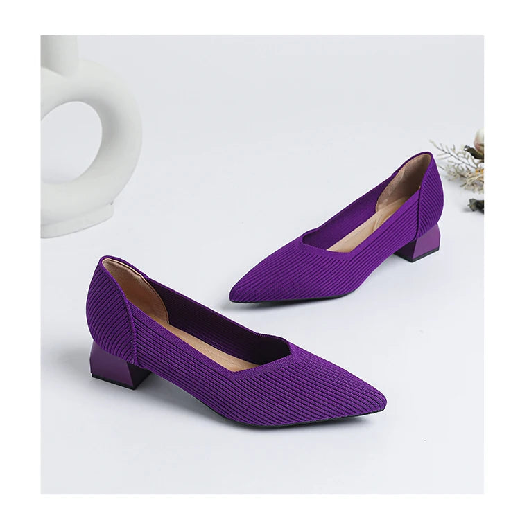 2026 New Women's High Heels Large 42/43 Fashion Pointed Anti slip Rubber Bottom Knitted Breathable Shoes
