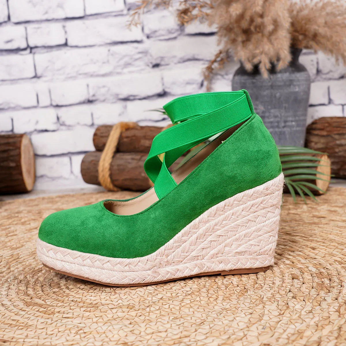 Women's Suede Espadrille Wedge Sandals Closed Toe Elastic Ankle Strap Platform Heels Casual Summer Wedge Shoes Beach Sandals