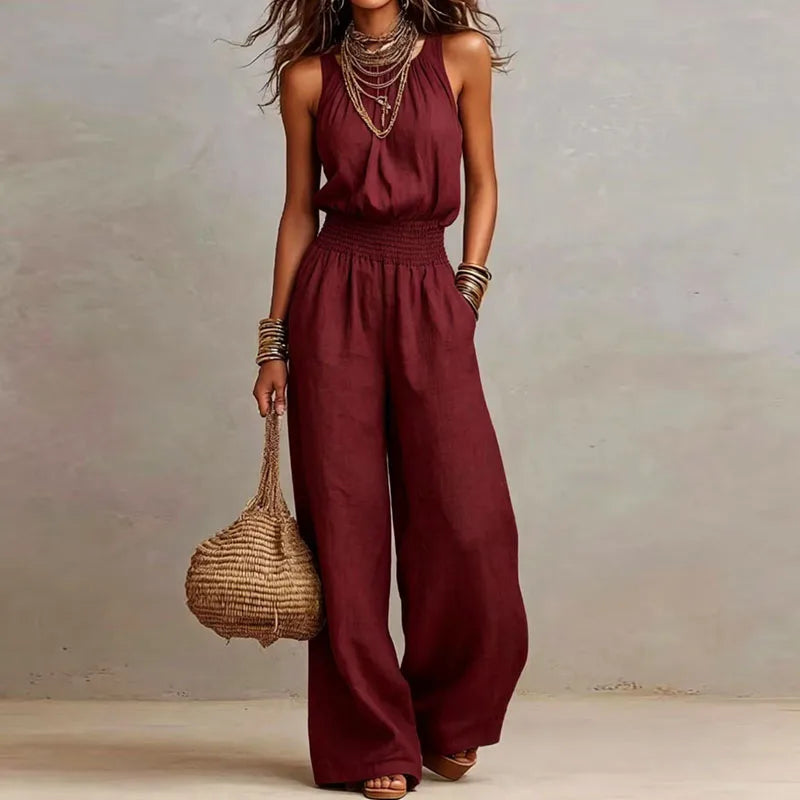 Boho Halter Backless Jumpsuit  Wide Leg Summer Romper
