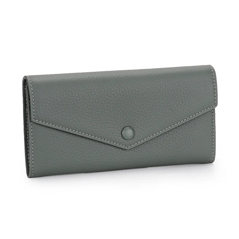 Ladies Genuine Leather Long Wallet Women's Large Capacity Clutch Wallet Envelope Multifunctional Mobile Phone Wallet Purse