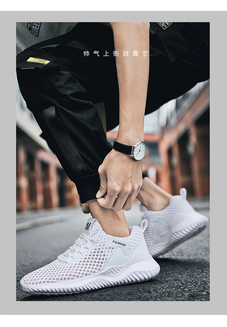 New White Mesh Sneakers Man Casual Shoes Breathable Summer Sneakers Men Shoes Outdoor Walking Sneakers Lightweight Tennis Shoes