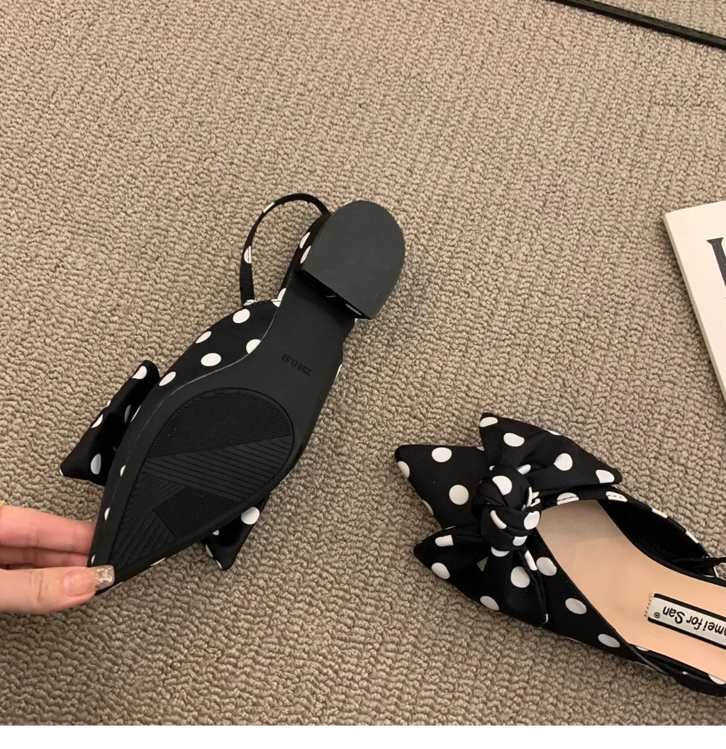 Bow Sandals Women 2026 Summer Pointed Low Heel Sandals Women Fashion Baotou Thin Strap Sandals High Heels Sandalias De Mujer