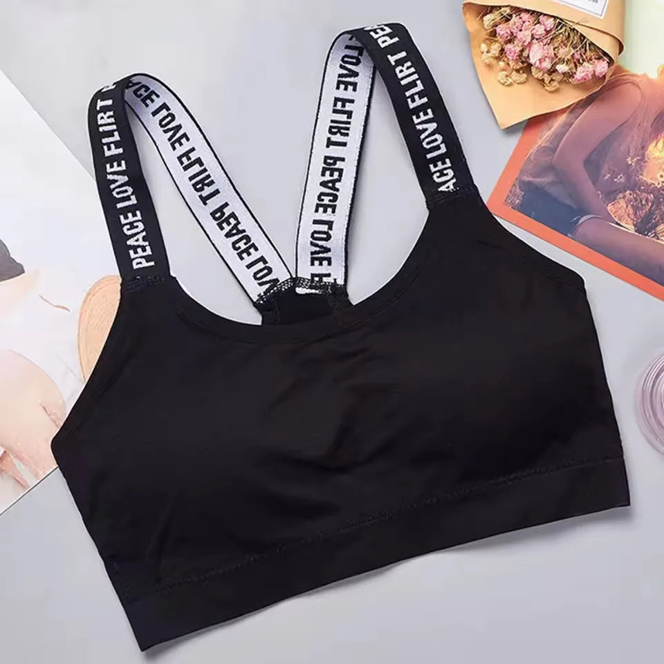Letter strap back underwear women without underwire integrated with chest cushion back heart strap women wrap chest fitness yoga