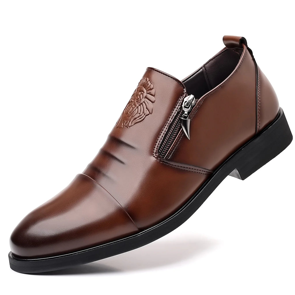 Luxury Men Oxford Shoes Retro Lion Head Zip Men Dress Shoes Office Business Loafer High Quality Men Party Wedding Shoes 2024 New