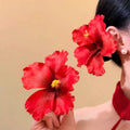YJL 2pcs Hibiscus Flower Hair Side Clips Handmade Artificial Bohemian Floral Hairpin for Girls Beach Party Hair Accessories