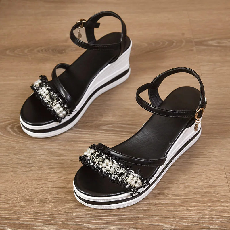 2026 Buckle Strap Women's Sandals Open Toe Wedge Heel Fashion Platform Summer Casual Sandals Comfortable Plus Size Shoes Ladies