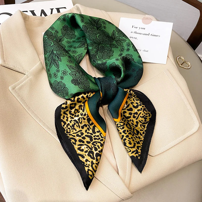 Luxury Satin Imitation Print Silk Scarf Square Women Neck Scarves Wrap Headkerchief Beach Hair Band Women's Bandana