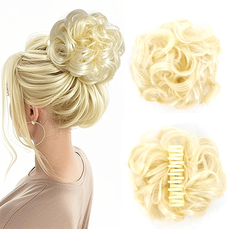 Synthetic Messy Bun Claw Clip Hair Hairpieces 6 Inch Curly Wavy Chignon Hair Extensions Messy Updo Hair Accessories For Women