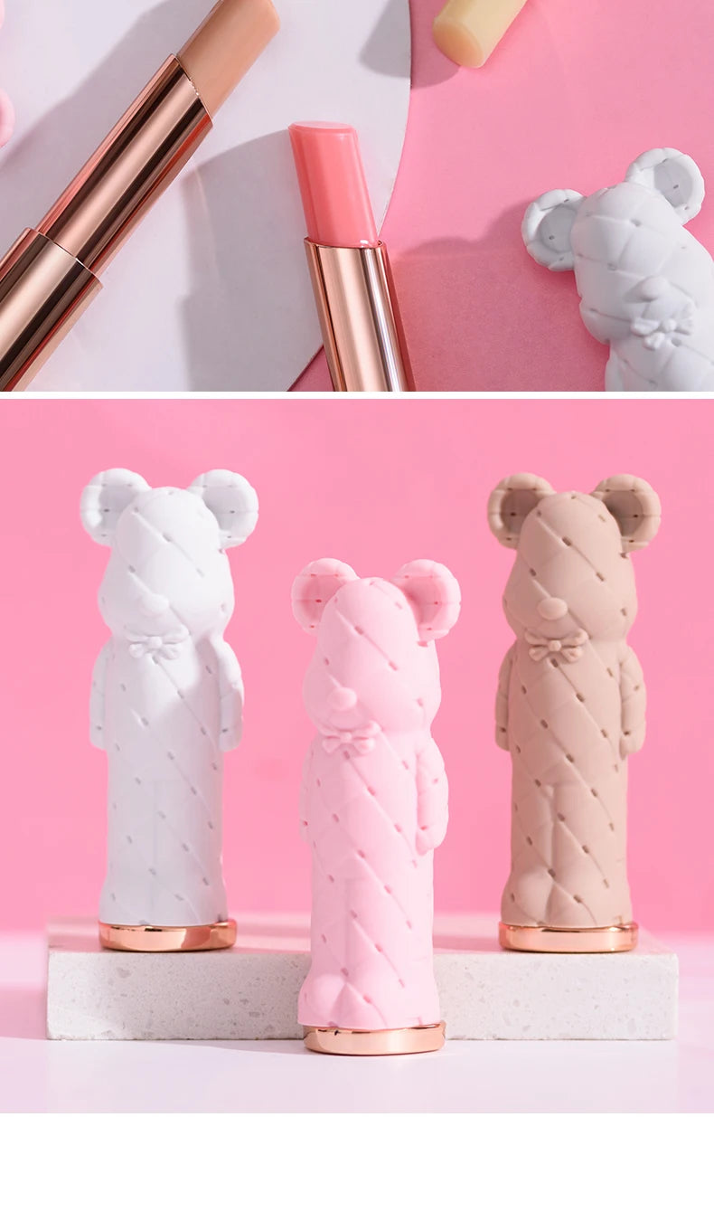 BEAUTY GLAZED Pink Bear Long Lasting Moisturizing Waterproof Natural Lip Balm Natural Formula Repairs Dry Lips Makeup