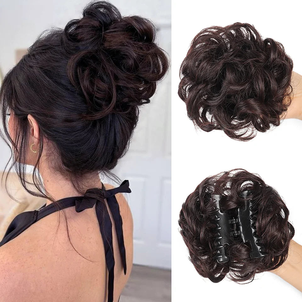 Claw Clip Messy Chignon Wavy Curly Hair Bun Clip in Claw Ponytail Synthetic Tousled Updo Scrunchie Hairpiece for Women