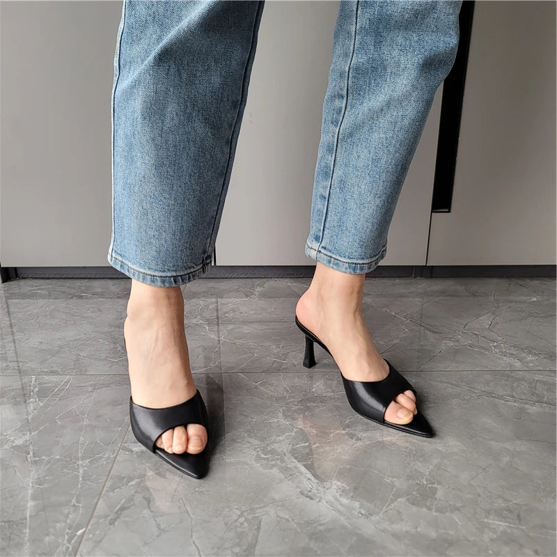 FEDONAS Ins Big Size Women Genuine Leather High Heels Sandals Sexy Pointed Toe Party Wedding Summer Shoes Prom Pumps