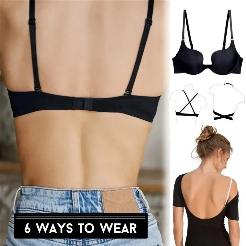 Sexy Women Lingerie Backless Bras Underwear Deep V Low Cut Push Up Bra Intimates Female Sport Yoga Bralette Low Back Invisible