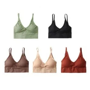 5-Piece Set of Sports Seamless Bras, Comfortable Wire-Free Bras, V-Neck Bandeau Spaghetti Strap Bras, Push-Up Bras / Underwear /