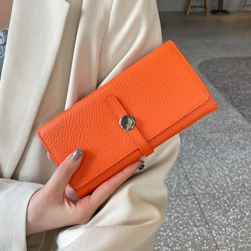 Genuine Leather Wallet Women Long Clutch Fashion Luxury Brand Ladies Purses Card Holder Zipper Coin Pocket High Quality Billfold