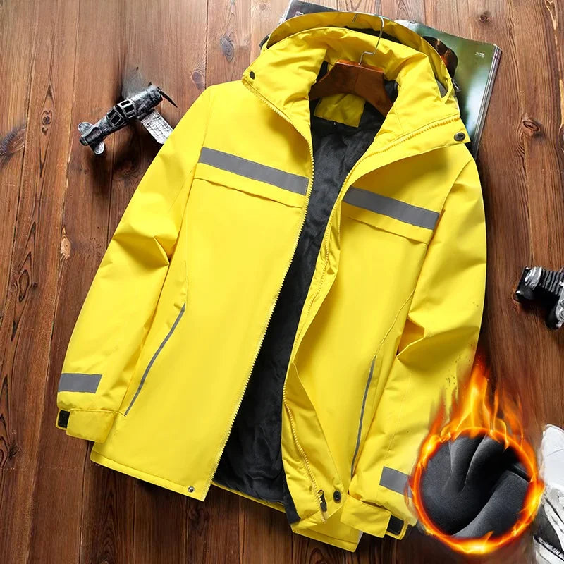 Thiened Fce Workwear Jaet ex Warm Windproof Reflective Cotton Coat Men's Casual Sle Removable Hat Zipper Closure