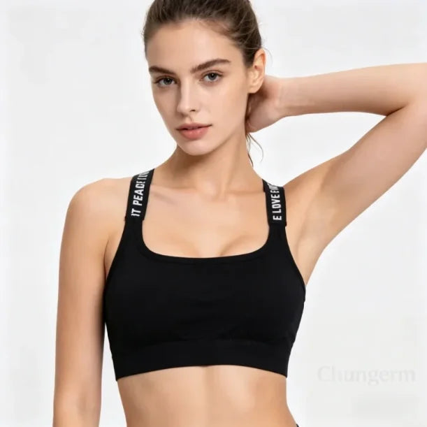 Sports Underwear Women Yoga Fitness Seamless Crop Top Wide Letter Straps Comfortable Workout Activewear Back Without Underwire I