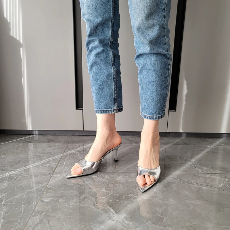 FEDONAS Ins Big Size Women Genuine Leather High Heels Sandals Sexy Pointed Toe Party Wedding Summer Shoes Prom Pumps