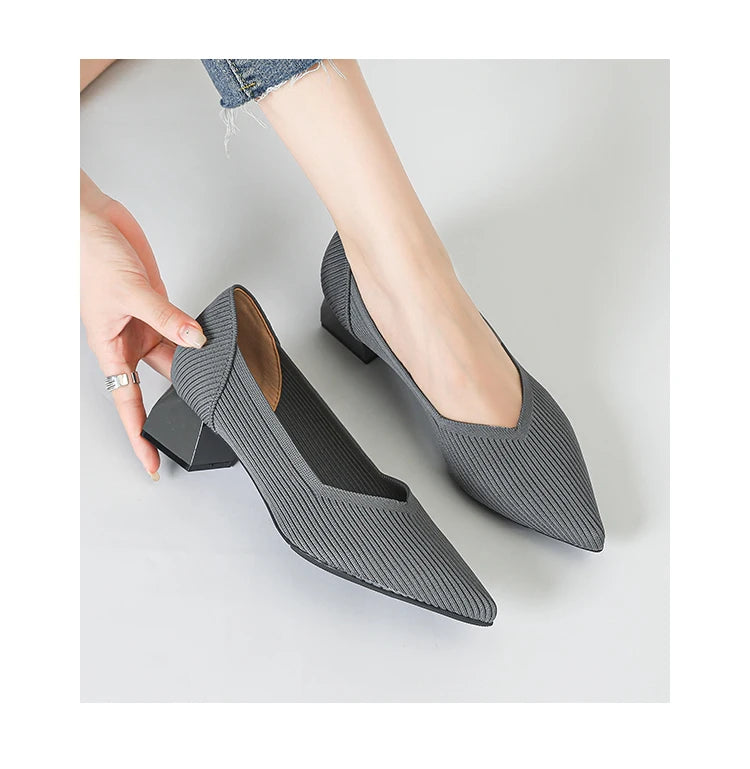 2026 New Women's High Heels Large 42/43 Fashion Pointed Anti slip Rubber Bottom Knitted Breathable Shoes
