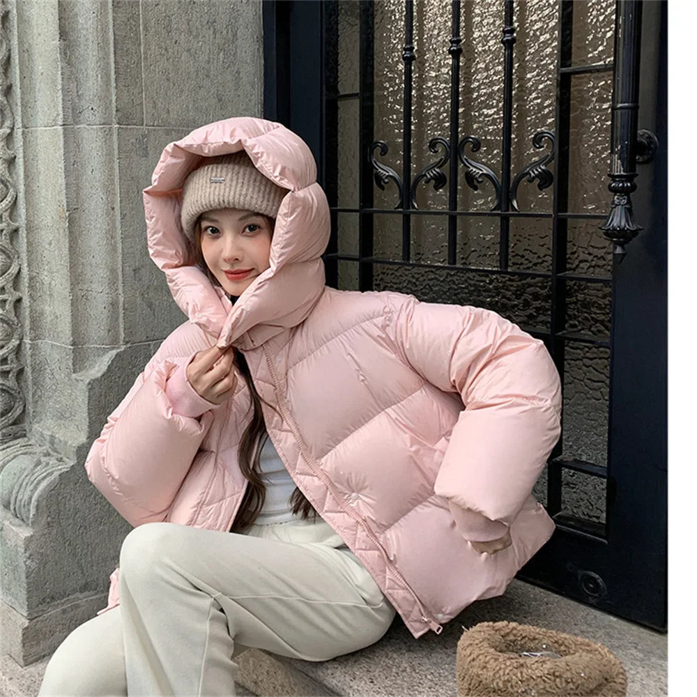2024 Autumn Winter Fashion Hooded Thickened Down Cotton Jacket for Women High-end Women's Jacket Loose Warm Female's Coats Women
