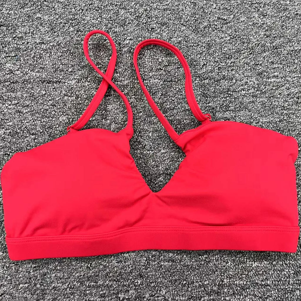 Cross Strap Halter Sports Bra Women's Yoga Pilates Workout Top Hollow Out Quick Dry Fitness Bralette