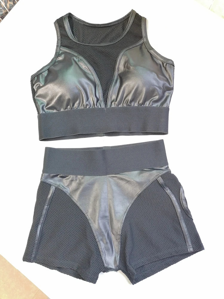 Mesh Sports Suit for Fitness Transparent Gym Set Woman Sportwear New Tracksuit Yoga Clothes Biker Bicycle Booty Shorts Kit Black
