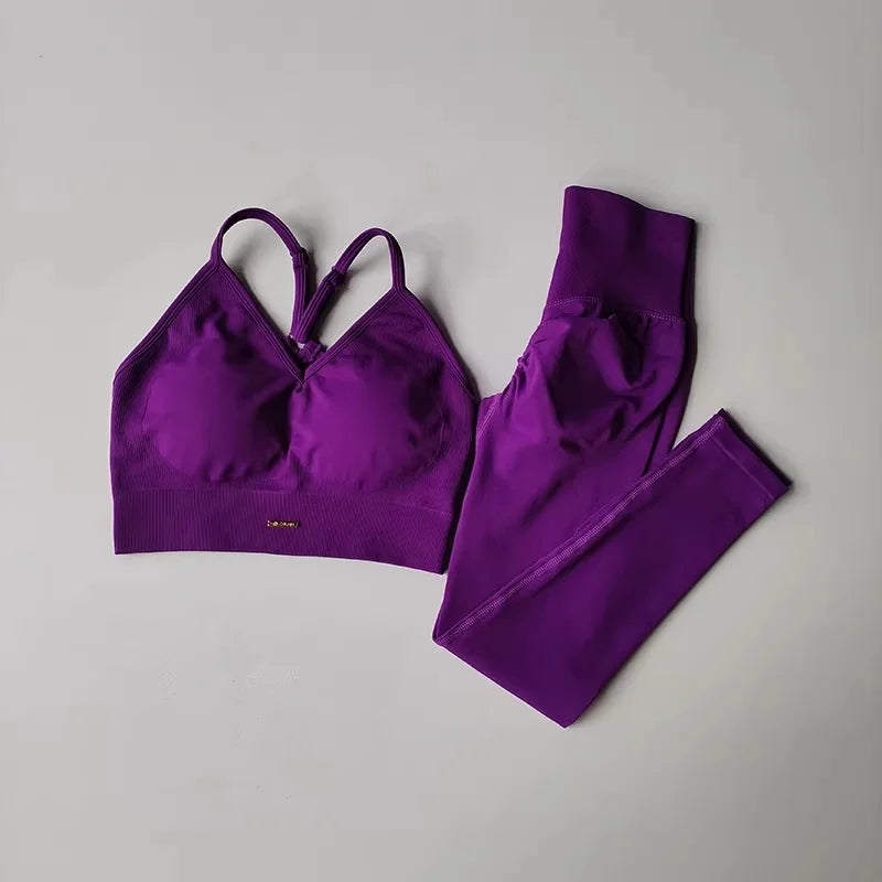 Seamless Yoga Set Padded Push Up Bra High Waist Butt Lift Leggings Breathable Gym Workout Suit