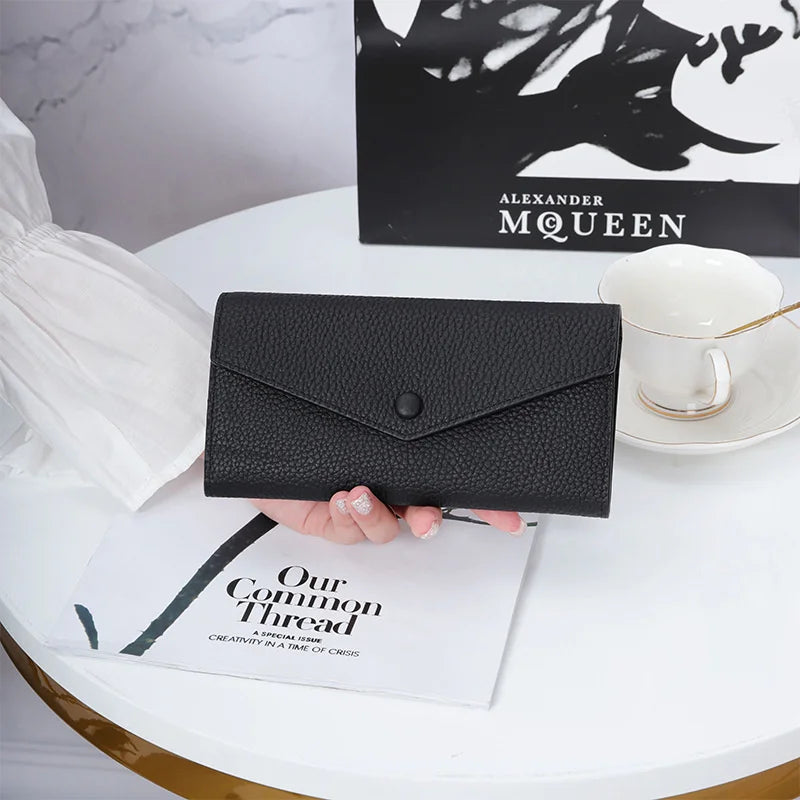 Ladies Genuine Leather Long Wallet Women's Large Capacity Clutch Wallet Envelope Multifunctional Mobile Phone Wallet Purse