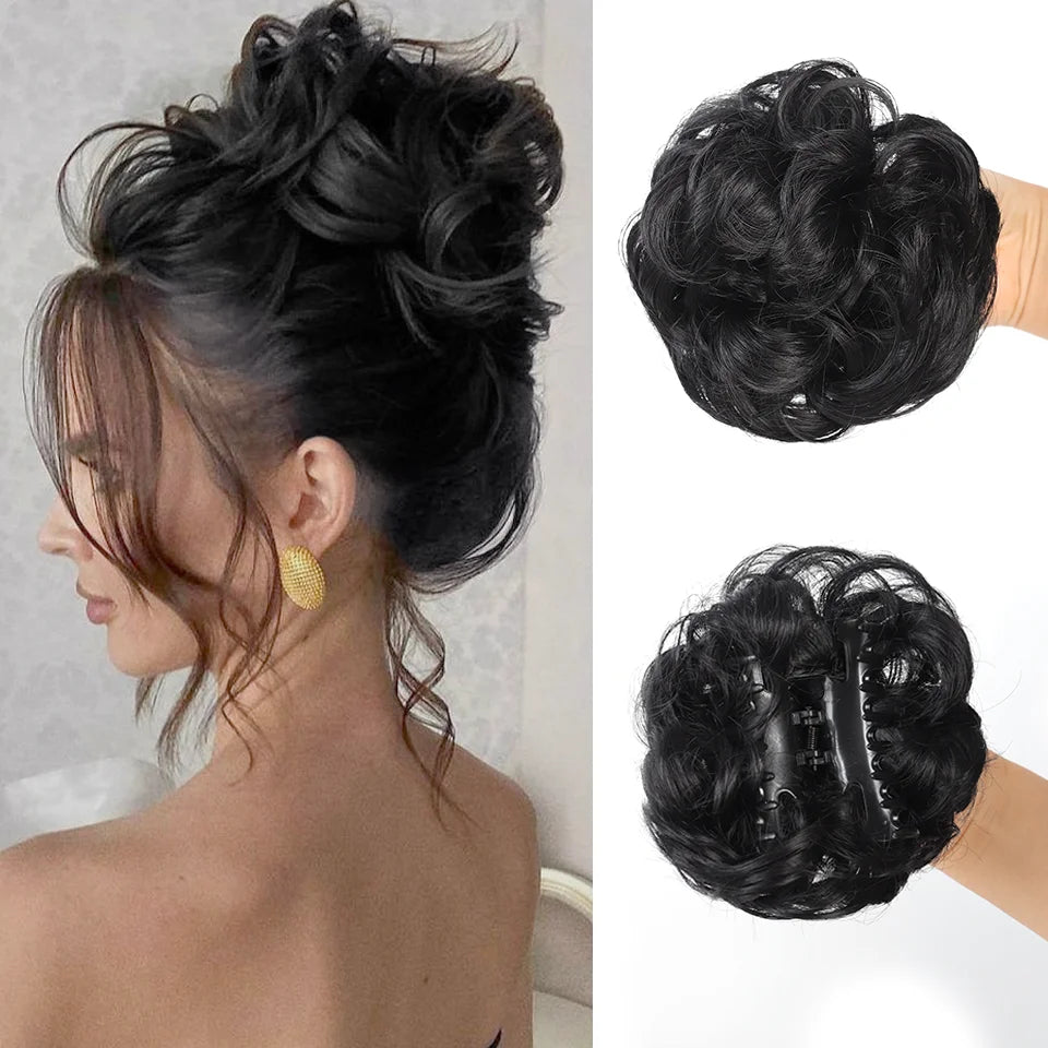 Claw Clip Messy Chignon Wavy Curly Hair Bun Clip in Claw Ponytail Synthetic Tousled Updo Scrunchie Hairpiece for Women