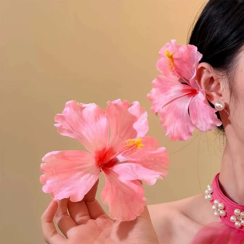 1Pcs Hibiscus Flower Hair Side Clips Handmade Artificial Bohemian Floral Hairpin for Girls Beach Party Hair Accessories