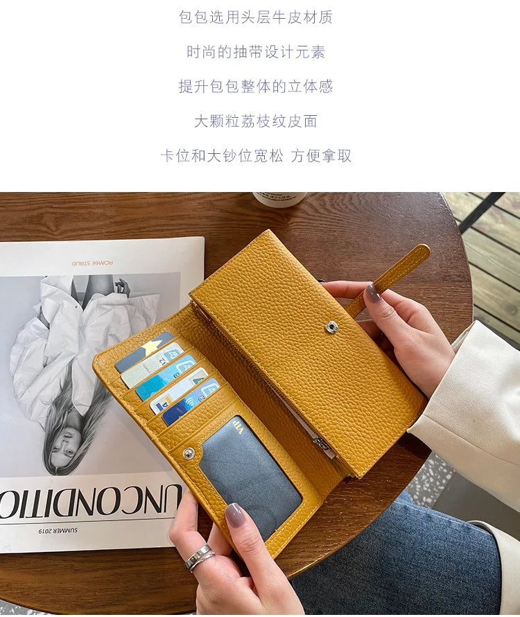 Genuine Leather Wallet Women Long Clutch Fashion Luxury Brand Ladies Purses Card Holder Zipper Coin Pocket High Quality Billfold