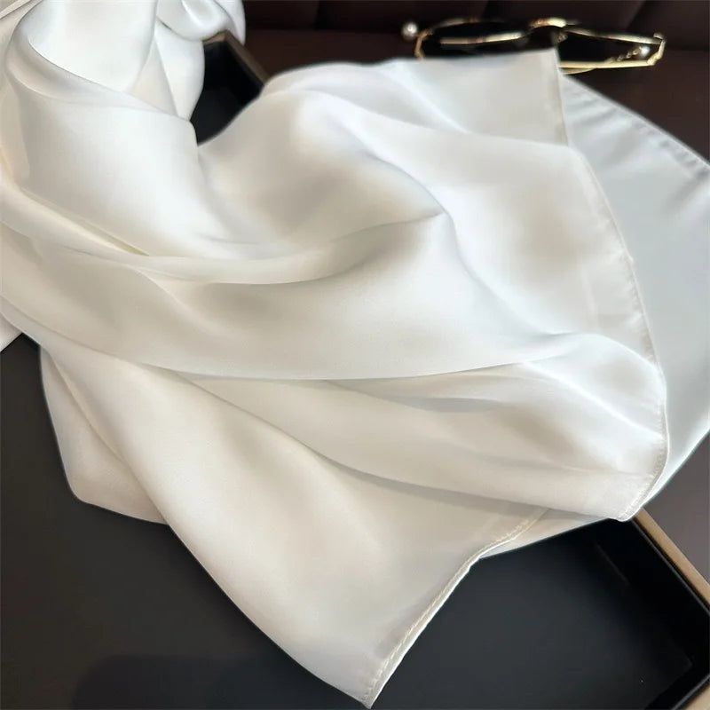 Plain Solid Basic Design 100% Silk Feeling Scarf for Women 180x90cm Shawl Wrap Luxury Female Hijab Headband Foulard Beach Stoles
