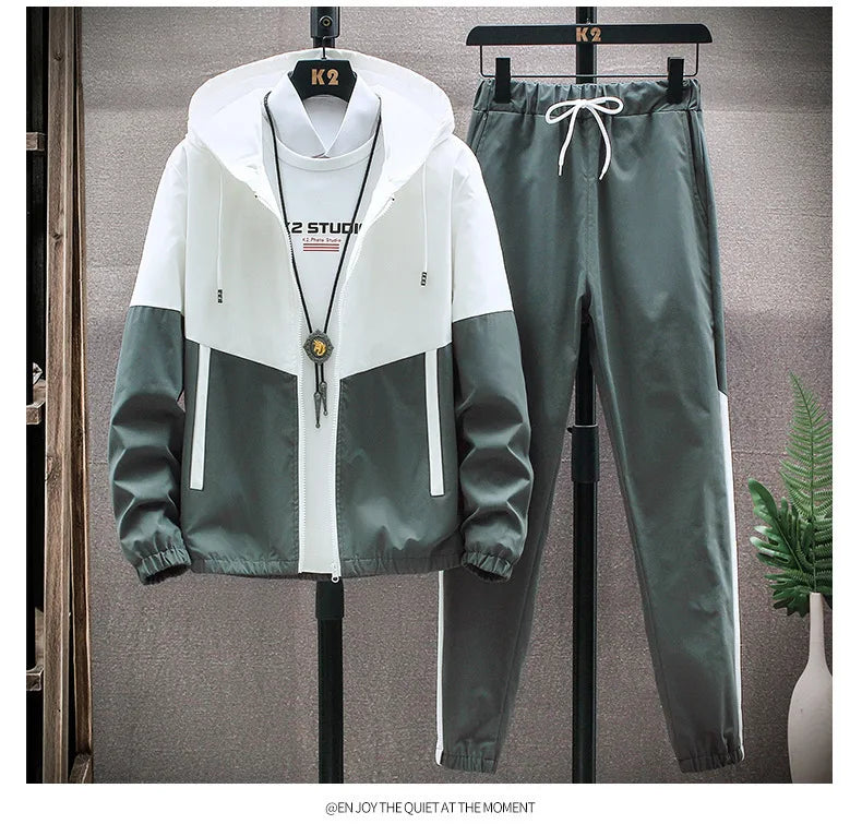 M-6XL New Men's Sportswear Set from Japan South Korea Autumn Casual Wear Men's Hooded Jacket Leg Tied Pants Trendy Casual Suit