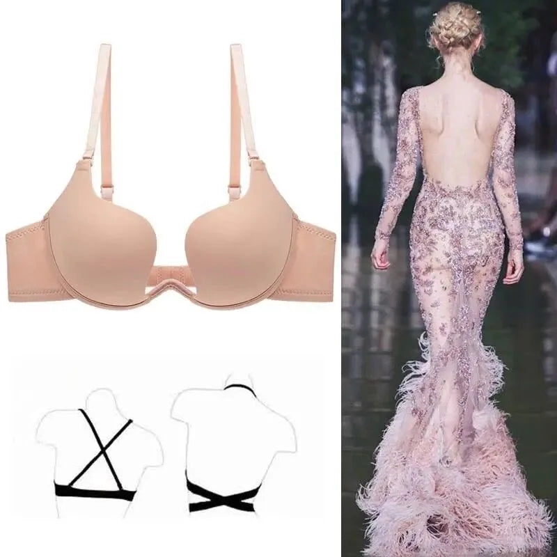 Sexy Women Lingerie U Backless Bras Underwear Deep U Low Cut Push Up Bra Intimates Female Breathable Bralette