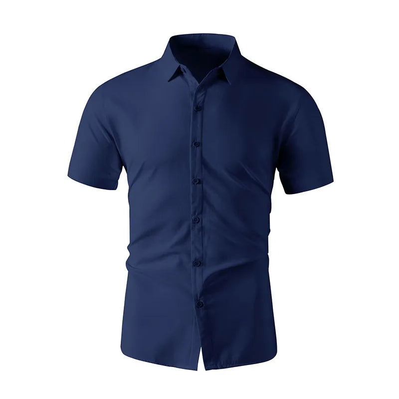 2025 New Men's Business Casual Solid Color Short Sleeved Shirt for Summer Fashion No Ironing Comfortable and Versatile Top