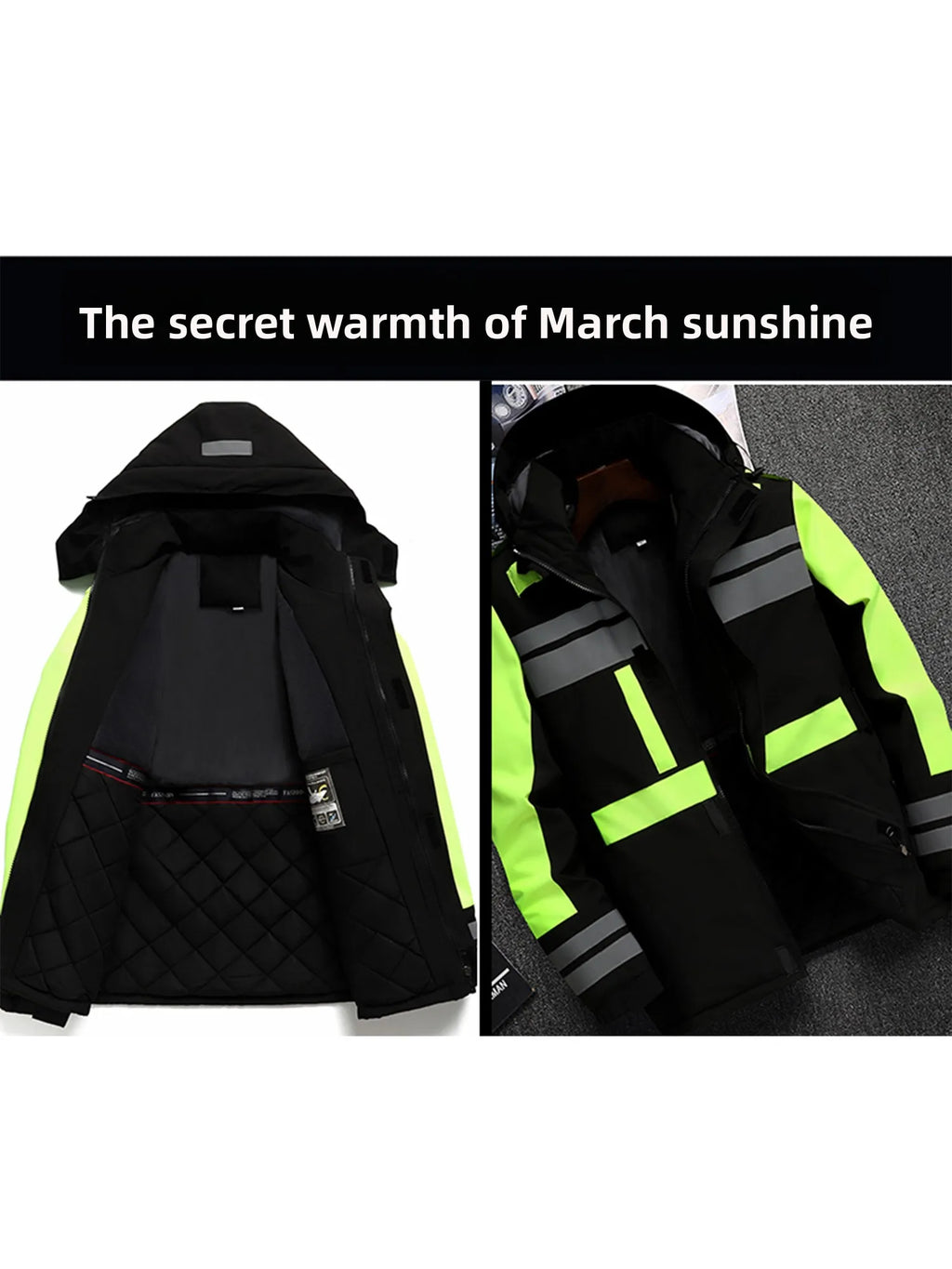 Thiened Fce Workwear Jaet ex Warm Windproof Reflective Cotton Coat Men's Casual Sle Removable Hat Zipper Closure
