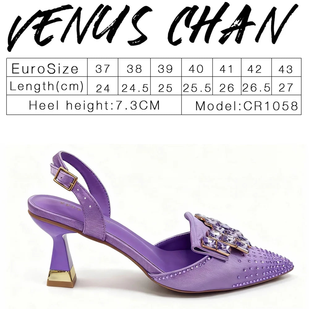 Venus Chan 2026 INS Italy Elegant Rhinestone Pointed Toe High Heels & Matching Bag Set - Perfect for Women's Parties & Weddings