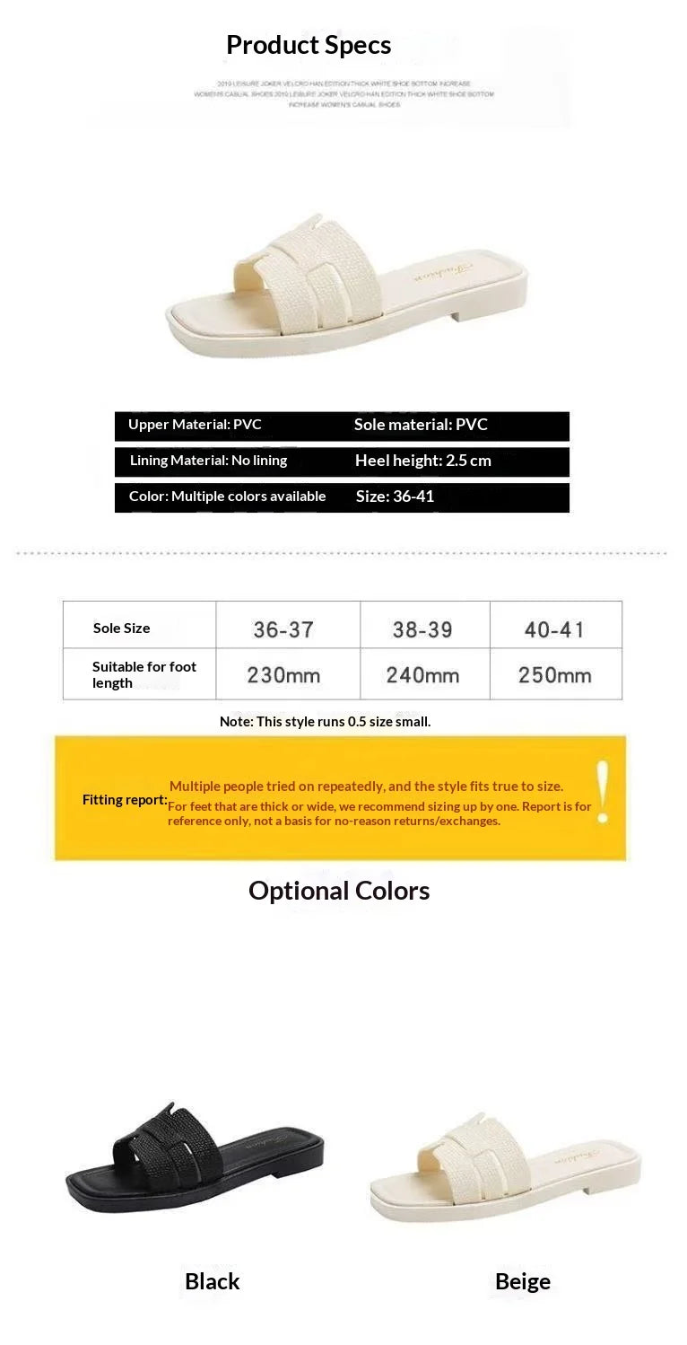 Fashion women's smooth slippers small Xinhong style French-style square toe high-end summer beach and outdoor slippers Advanced
