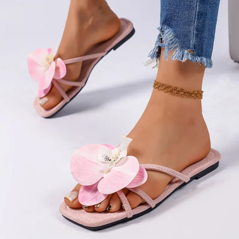 New Women Slip On Flower Slippers Comfort Daily Soft Sole Beach Vacation Slides 2026 Summer Ladies Concise Walking Shoes