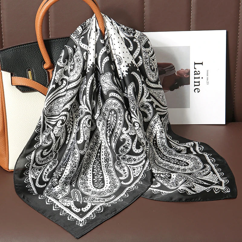 New Satin Shawl Design Wild leopard Print Silk Square Women neck scarves Wrap Headkerchief Beach Hair Band women's bandana