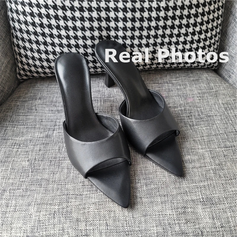 FEDONAS Ins Big Size Women Genuine Leather High Heels Sandals Sexy Pointed Toe Party Wedding Summer Shoes Prom Pumps