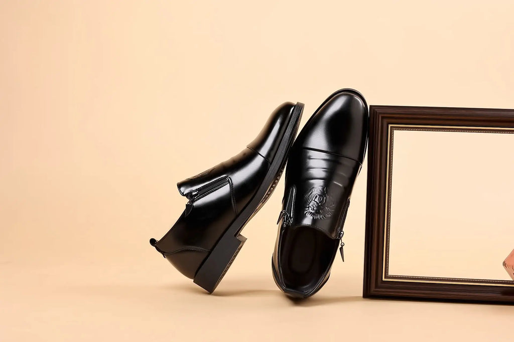 Luxury Men Oxford Shoes Retro Lion Head Zip Men Dress Shoes Office Business Loafer High Quality Men Party Wedding Shoes 2024 New