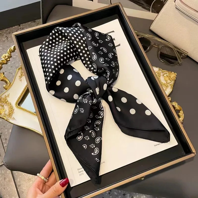 Luxury Satin Imitation Print Silk Scarf Square Women Neck Scarves Wrap Headkerchief Beach Hair Band Women's Bandana