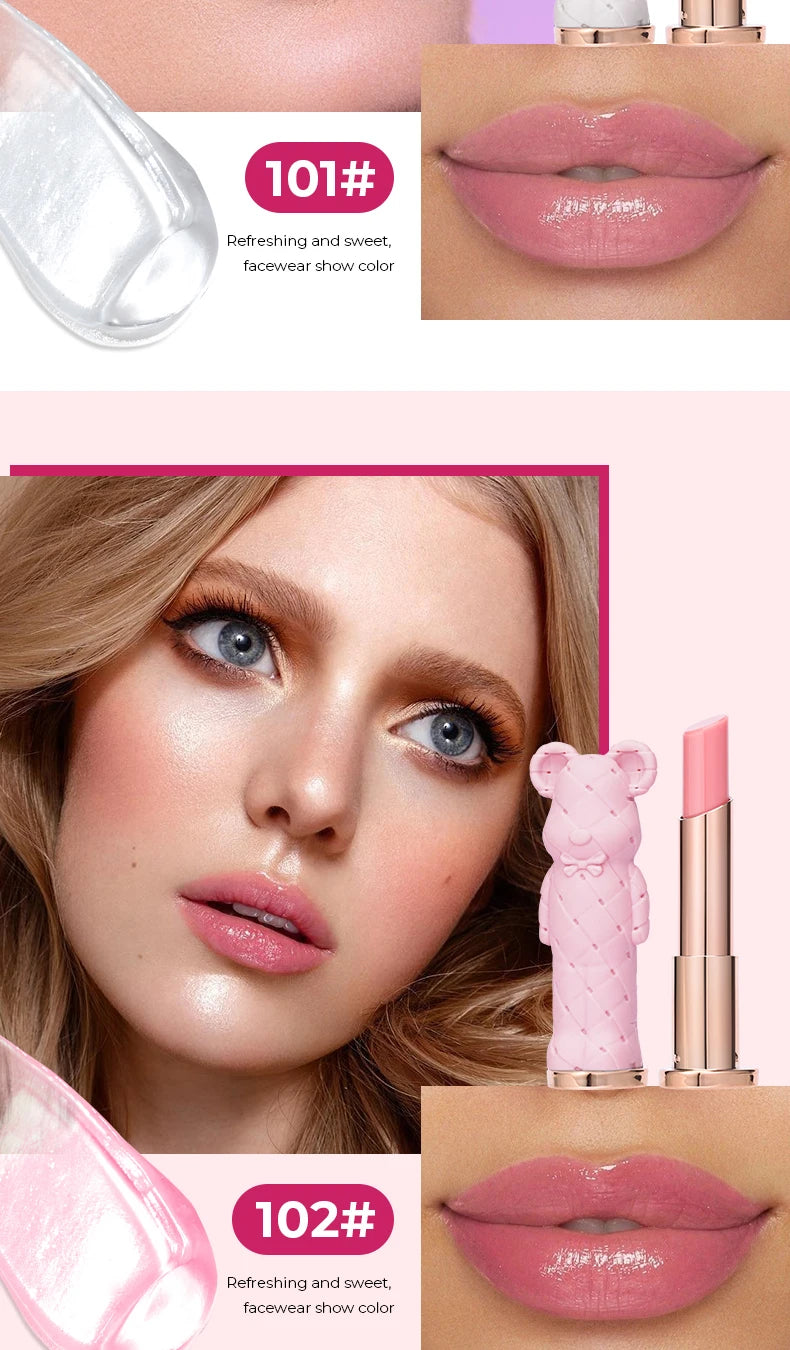 BEAUTY GLAZED Pink Bear Long Lasting Moisturizing Waterproof Natural Lip Balm Natural Formula Repairs Dry Lips Makeup