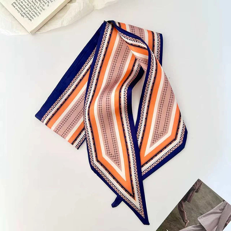 Luxury Brand Model Striped Printing Bag Handbag Handle Ribbon Scarf Small Silk Scarf Women Hair Band Neck Scarves Neckerchief